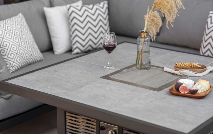 Bramblecrest Tuscan Garden Corner Sofa Set with Firepit Table - Grey-X21ATUSCDT1FP