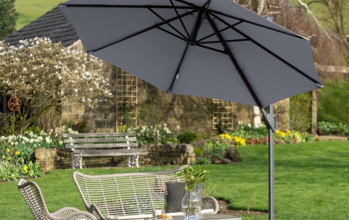 Platinum Luna Grey Voyager T1 3m Round Free Arm Parasol With 90kg Wheeled Base