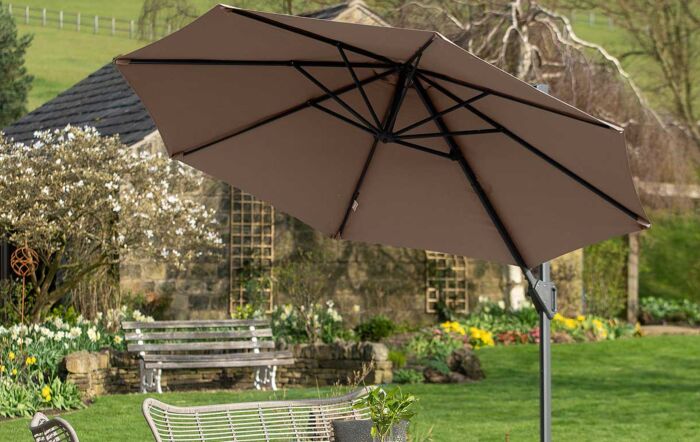Platinum Voyager T1 Taupe 3m Round Parasol with 90kg Granite Base-18-303-TA