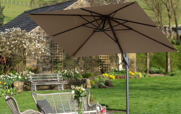 Platinum Voyager Taupe T1 3m x 2m Rectangular Free Arm Parasol With 90kg Wheeled Base-18-302-TA & 18-125
