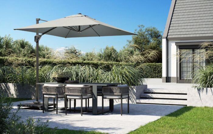Platinum Voyager Luna Grey T1 3m x 2 m Rectangular Free Arm Parasol With 90kg Wheeled Base