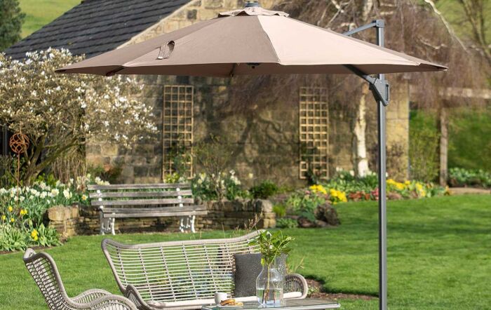 Platinum Voyager T1 Taupe 3m Round Parasol with 90kg Granite Base
