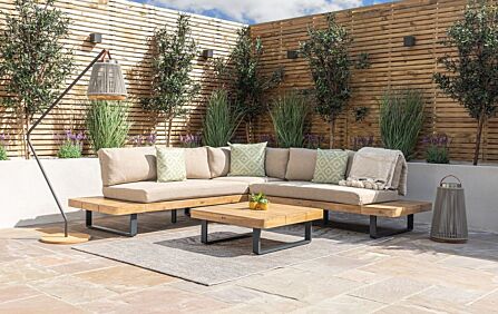 Maze Bali Wooden Platform Garden Corner Sofa Set - Sandstone