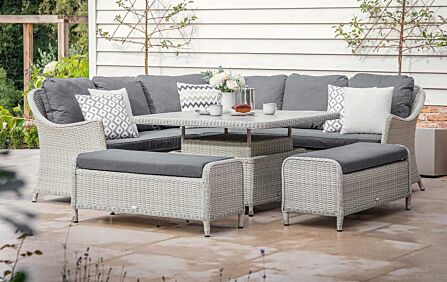 Bramblecrest Monterey Grey Garden Corner Sofa Set with Adjustable Ceramic Table