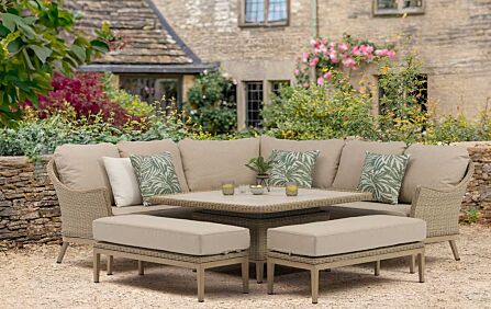 Bramblecrest Monterey Vogue Square Garden Sofa with Adj Piston Casual Dining Table & 2 Benches - Sandstone