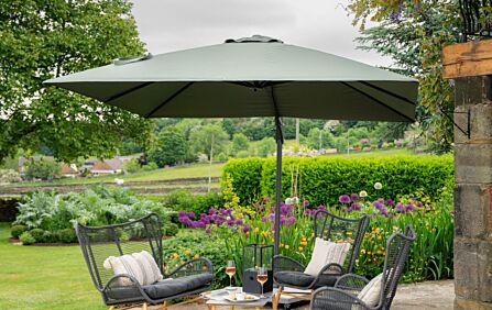 Platinum Challenger Olive T2 3m Square Free Arm Parasol With 90kg Wheeled Base