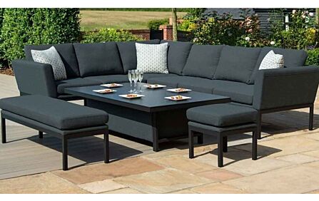 Maze Pulse Corner Garden Sofa Set with Rectangular Adjustable Table - Charcoal