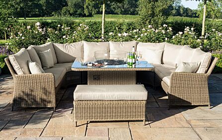 Maze Winchester Royal U Shaped Sofa Set with Fire Pit Table - Natural