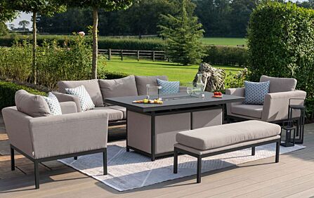 Maze Pulse Three Seat Garden Sofa Set With Firepit Table - Oatmeal