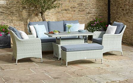 Bramblecrest Tetbury Three Seat Garden Rattan Sofa Set with Adjustable Dining Table - Cloud