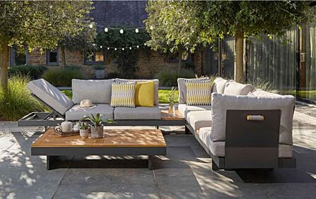 Bramblecrest Vilamoura Rectangle Modular Garden Corner Sofa with Teak Coffee Table