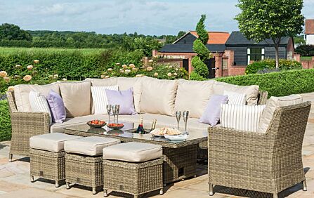 Maze Winchester Corner Sofa Set With Ice Bucket & Rising Table - Natural