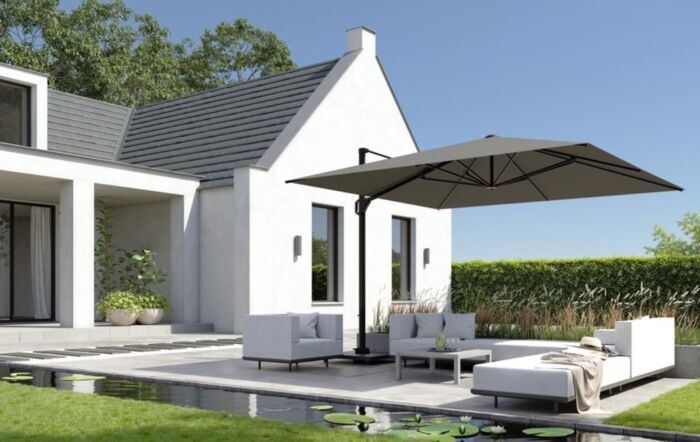 Platinum Manhattan Grey Challenger T1 3.5m Square Parasol With 120kg Wheeled Base