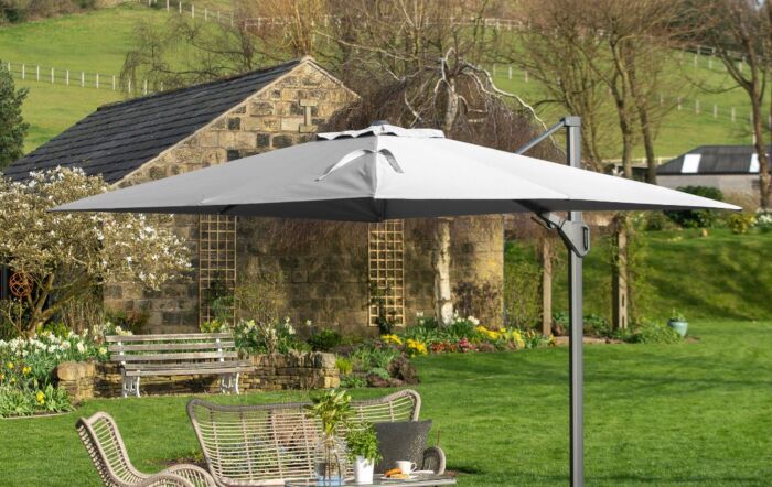 Platinum Challenger Luna Grey T2 3.5 x 2.6m Rectangular Free Arm Parasol With 90kg Wheeled Base