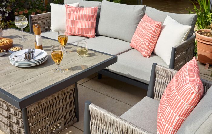 Bramblecrest Mauritius 3 Seat Garden Sofa Set with Rectangle Adjustable Table - Eco Cobble