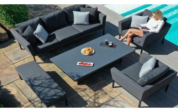 Maze Pulse Three Seat Garden Sofa Set with Rising Table - Charcoal