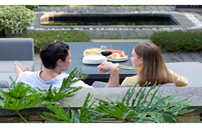 Maze Pulse Corner Sofa Dining Set with Rectangular Adjustable Table - Flanelle 