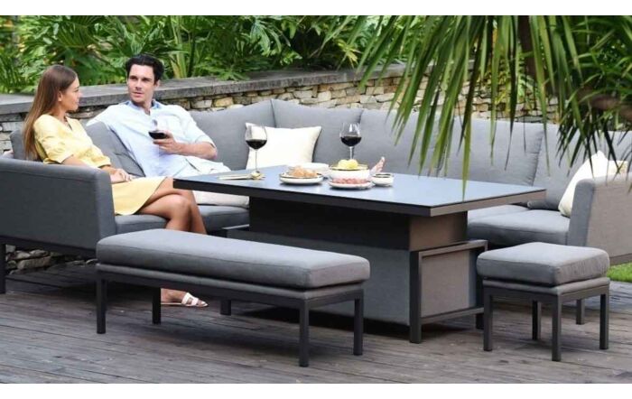 Maze Pulse Corner Sofa Dining Set with Rectangular Adjustable Table - Flanelle 