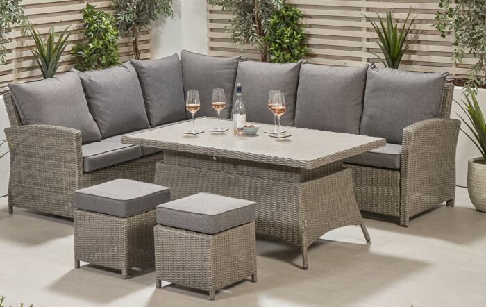 Pacific Lifestyle Barbados Corner Garden Set Long Right with Ceramic Top - Slate Grey