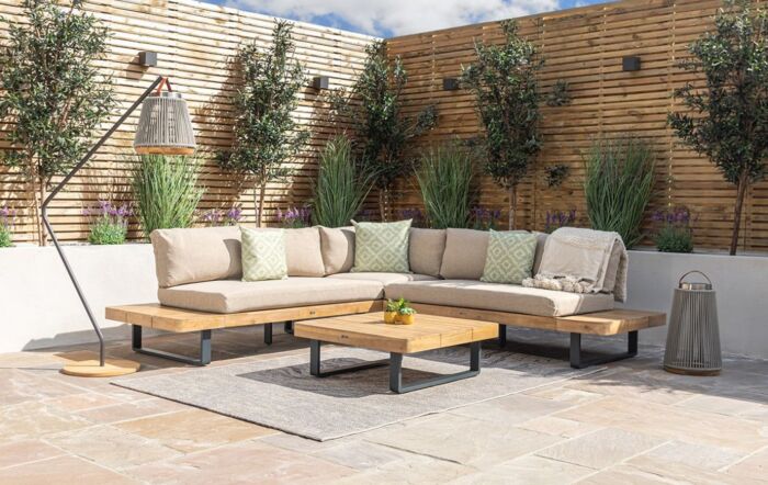 Maze Bali Wooden Platform Garden Corner Sofa Set - Sandstone