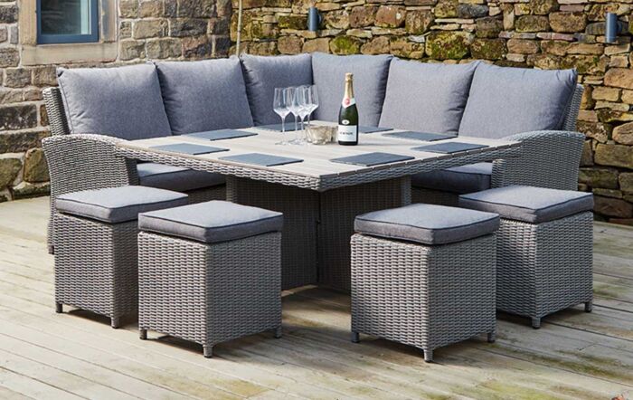Pacific Lifestyle Barbados Square Outdoor Corner Casual Set with Four Stools - Grey