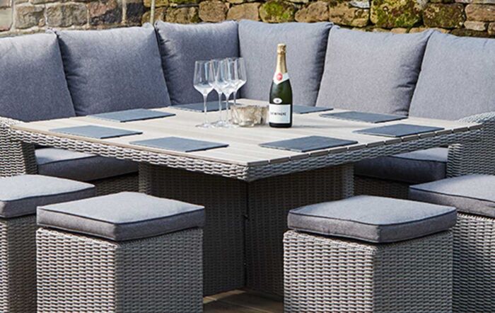 Pacific Lifestyle Barbados Square Outdoor Corner Casual Set with Four Stools - Grey