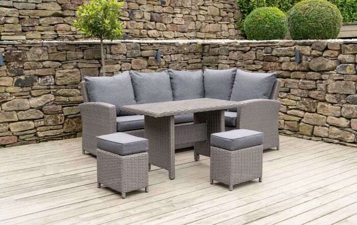 Pacific Lifestyle Barbados Compact Corner with Ceramic Table Top Set - Grey