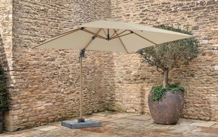 Bramblecrest Chichester Wood Effect Square Cantilever Parasol with Granite Base - Sand
