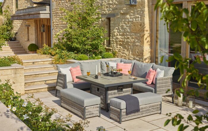 Bramblecrest Mauritius Grey Garden Corner Firepit Sofa Set - Grey