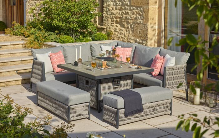 Bramblecrest Mauritius Grey Garden Corner Firepit Sofa Set - Grey