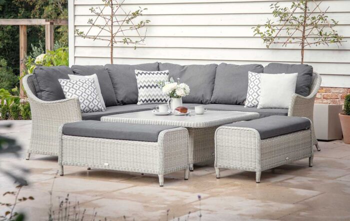 Bramblecrest Monterey Grey Garden Corner Sofa Set with Adjustable Ceramic Table