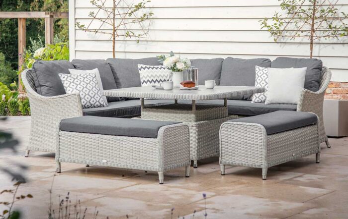Bramblecrest Monterey Grey Garden Corner Sofa Set with Adjustable Ceramic Table