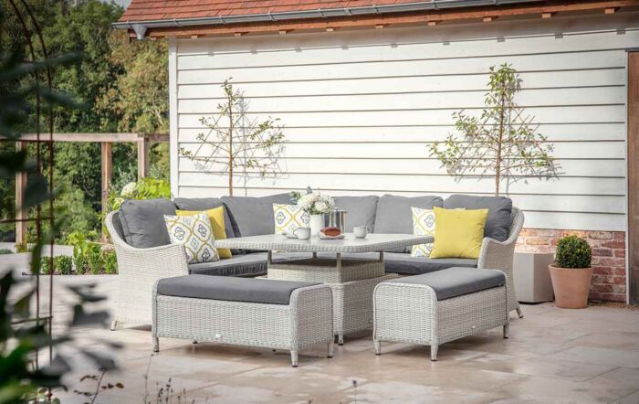 Bramblecrest Monterey Grey Garden Corner Sofa Set with Adjustable Ceramic Table