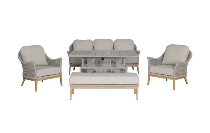 Bramblecrest Oslo Three Seat Garden Sofa Set with Adjustable Dining Table - Truffle