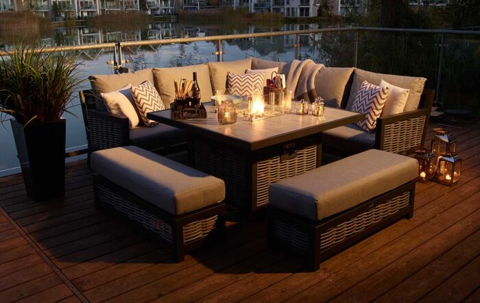 Bramblecrest Portofino Outdoor Corner Firepit Set - Grey