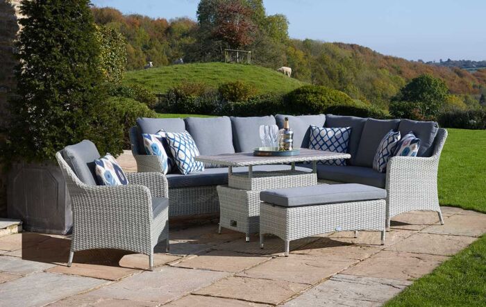 Bramblecrest Tetbury Garden Corner Sofa Set with Adjustable Table & Chair - Cloud