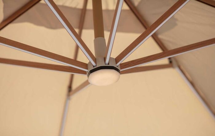 Bramblecrest Truro Wood Effect 3M Square LED Sand Side Post Parasol inc Granite Base - FREE cover