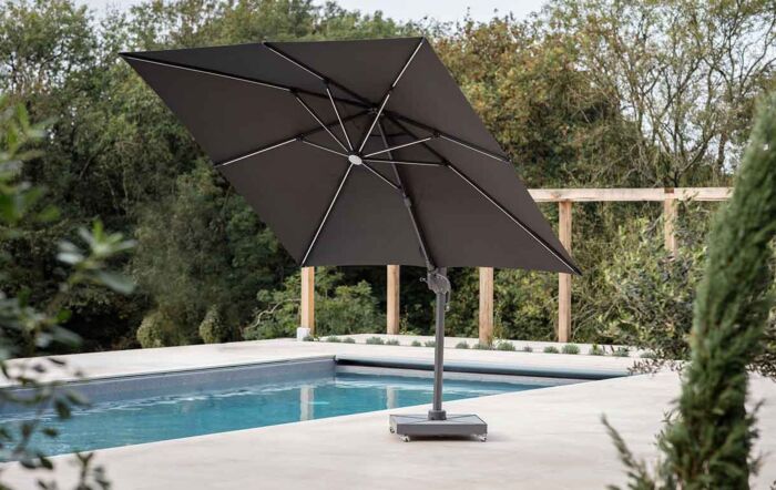 Bramblecrest Truro 3M Square LED Parasol Grey Including Granite Base -  FREE cover
