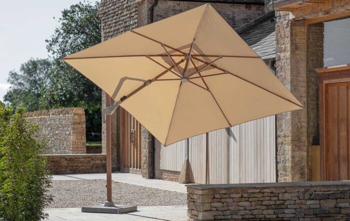 Bramblecrest Truro Wood Effect 3M Square LED Sand Side Post Parasol inc Granite Base - FREE cover