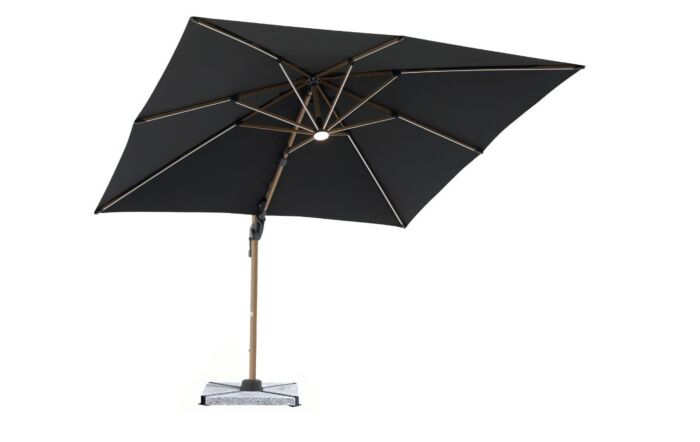 Bramblecrest Truro Wood Effect 3M Square LED Grey Parasol inc Granite Base - FREE cover