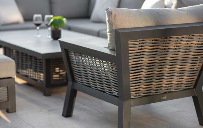 Bramblecrest Tuscan Modular Garden L-Shape Sofa, Large Rectangle Piston Table, Long Bench & Chair