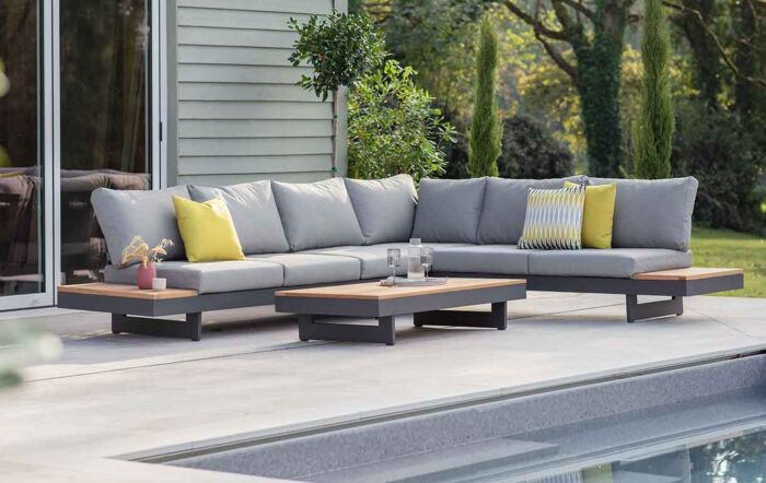 Bramblecrest Vilamoura Rectangle Modular Garden Corner Sofa with Teak Coffee Table