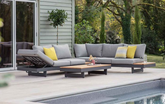 Bramblecrest Vilamoura Rectangle Modular Garden Corner Sofa with Teak Coffee Table