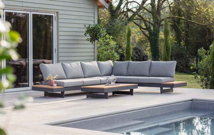 Bramblecrest Vilamoura Rectangle Modular Garden Corner Sofa with Teak Coffee Table