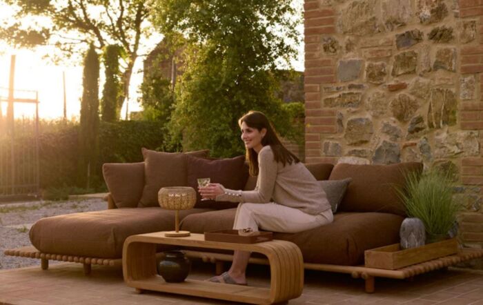 Cane-Line Sticks Platform Outdoor Teak Corner Sofa - Umber Brown