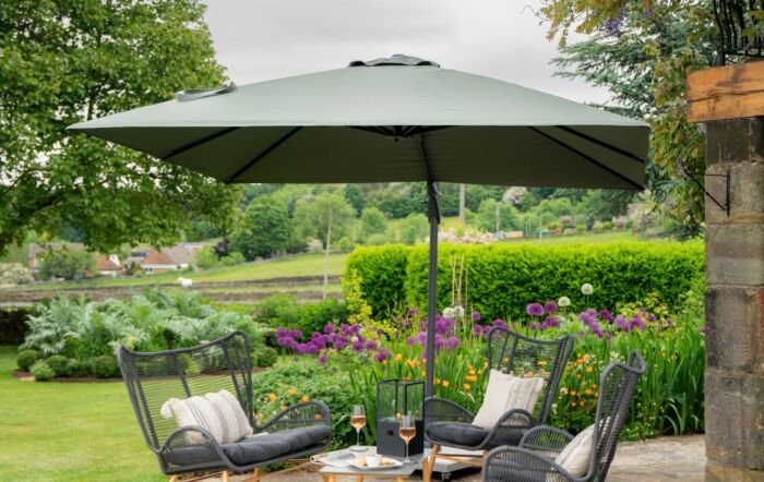 Platinum Challenger Olive T2 3m Square Free Arm Parasol With 90kg Wheeled Base