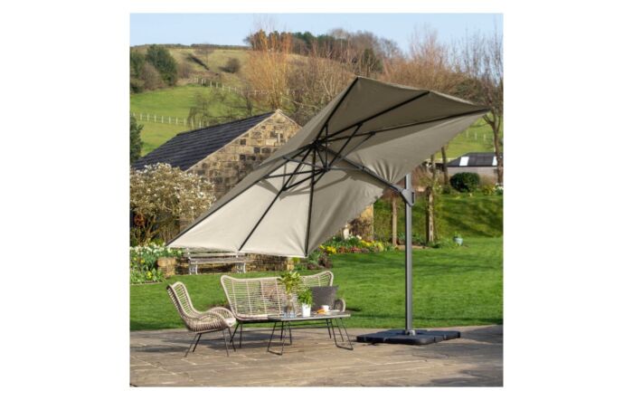 Platinum Challenger Olive T2 3m Square Free Arm Parasol With 90kg Wheeled Base