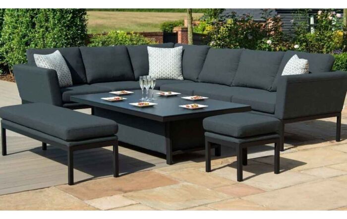 Maze Pulse Corner Garden Sofa Set with Rectangular Adjustable Table - Charcoal