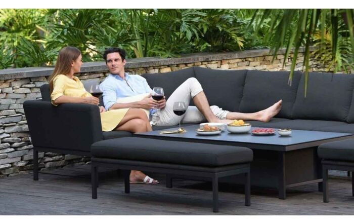 Maze Pulse Corner Garden Sofa Set with Rectangular Adjustable Table - Charcoal