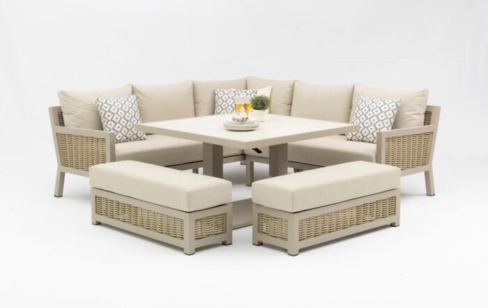 JB Furniture Conrad Square Adjustable Garden Corner Sofa Dining Set - Latte